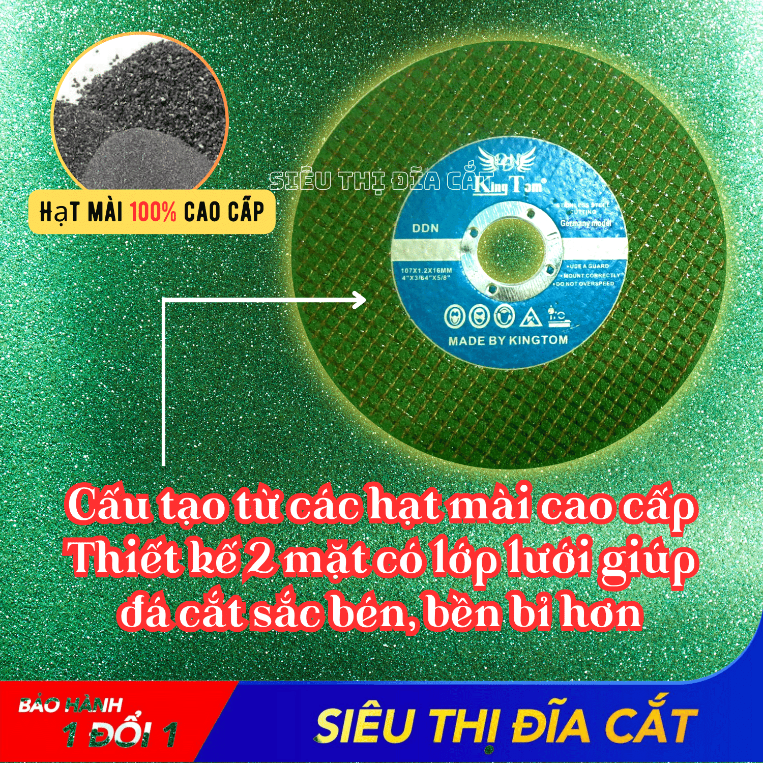 Hộp 50 Viên Đá Cắt Sắt - Inox KingTom Xanh 107 - Bén - Ít Bụi - Giá Siêu Tốt