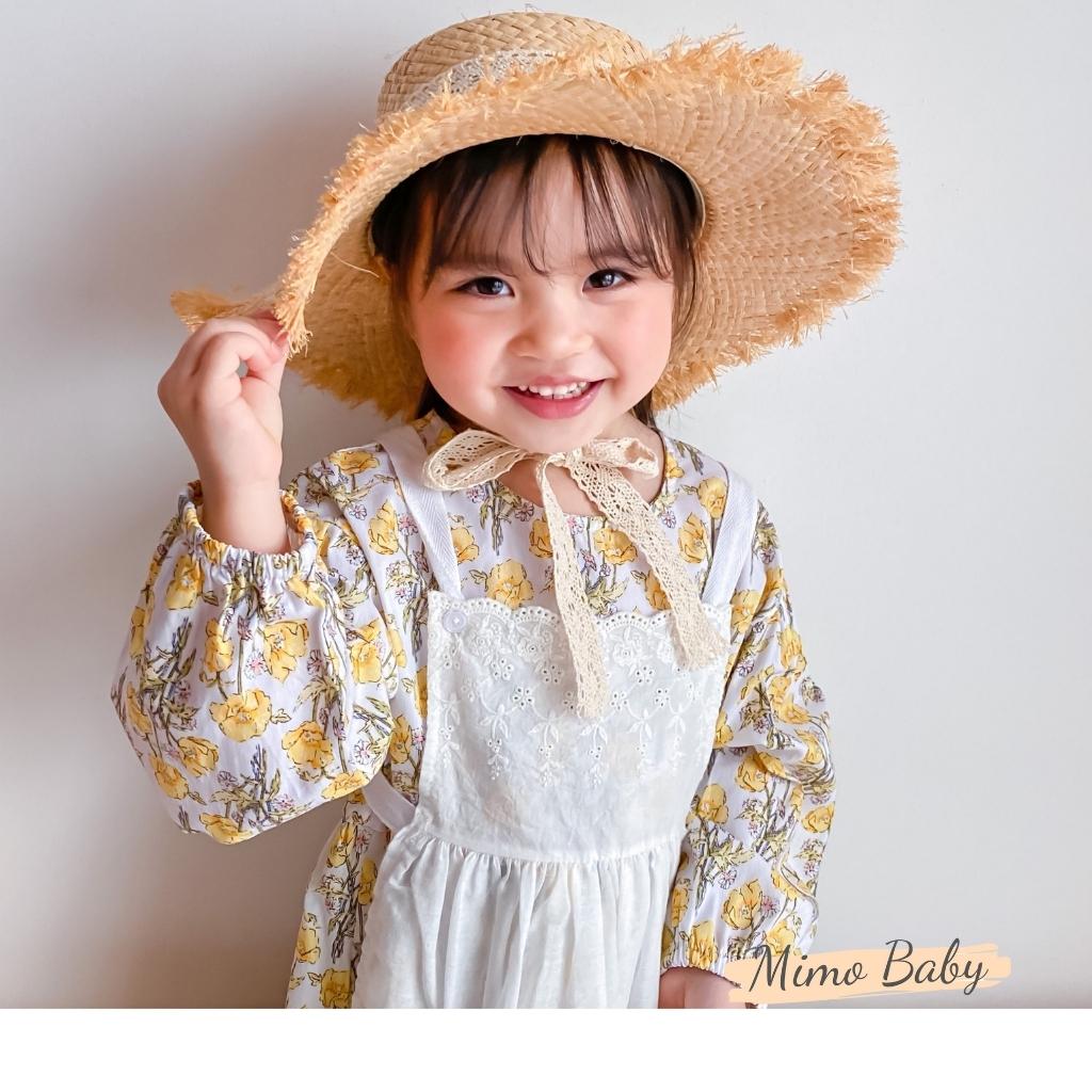 Mũ cói vành rộng đi biển thắt dây cho bé MH107 Mimo Baby