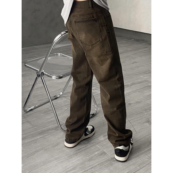 Baggy ống rộng quần jean nam màu nâu đậm siêu lạ