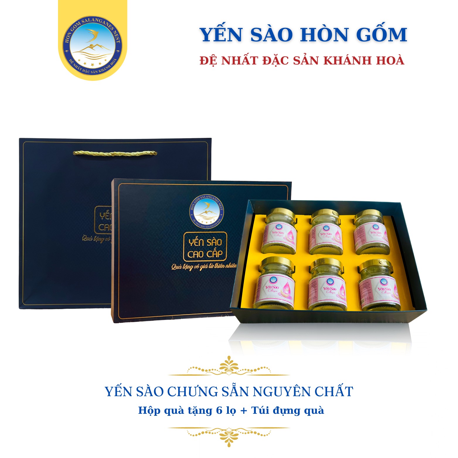 [Hộp QT 6 Hũ] Tổ Yến Chưng Đông Trùng Hạ Thảo (Ăn Kiêng)  - Yến Sào Hòn Gốm Chính Hiệu Khánh Hoà - HGKNEST