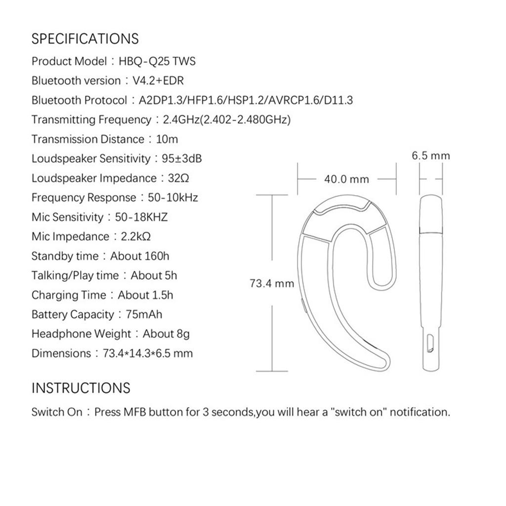 Q25 Wireless Bluetooth Headphones With Mic Connection Ear Hook