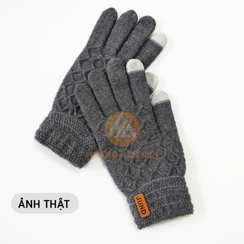 Găng tay len giữ ấm nam đi xe máy mùa đông lót lông mềm, cảm ứng, mềm mại co giãn ôm tay size 45-75kg