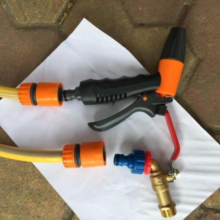 Vòi tưới cây rửa xe 6m-7m-8m tay bóp tùy chỉnh nhiều chế độ 319498622-1622-3 mầu cam