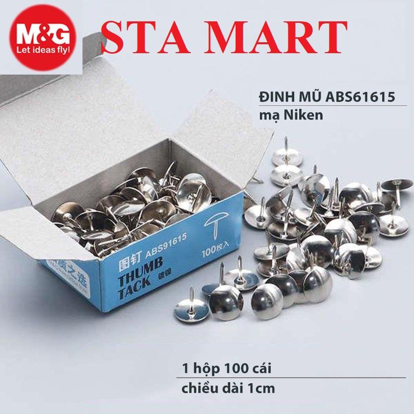 Ghim mũ nhọn / Ghim bảng gỗ Inox phủ Niken 1cm, Đinh ghim mũ ABS91615 I Hộp 100 Pcs