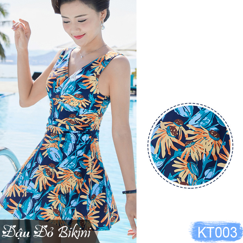 Bộ bơi trung niên dáng váy cộc tay, quần sooc đùi trong, màu sắc trang nhã phù hợp cho các mẹ & các bà, chất thun bơi Lycra dày đẹp | KT003