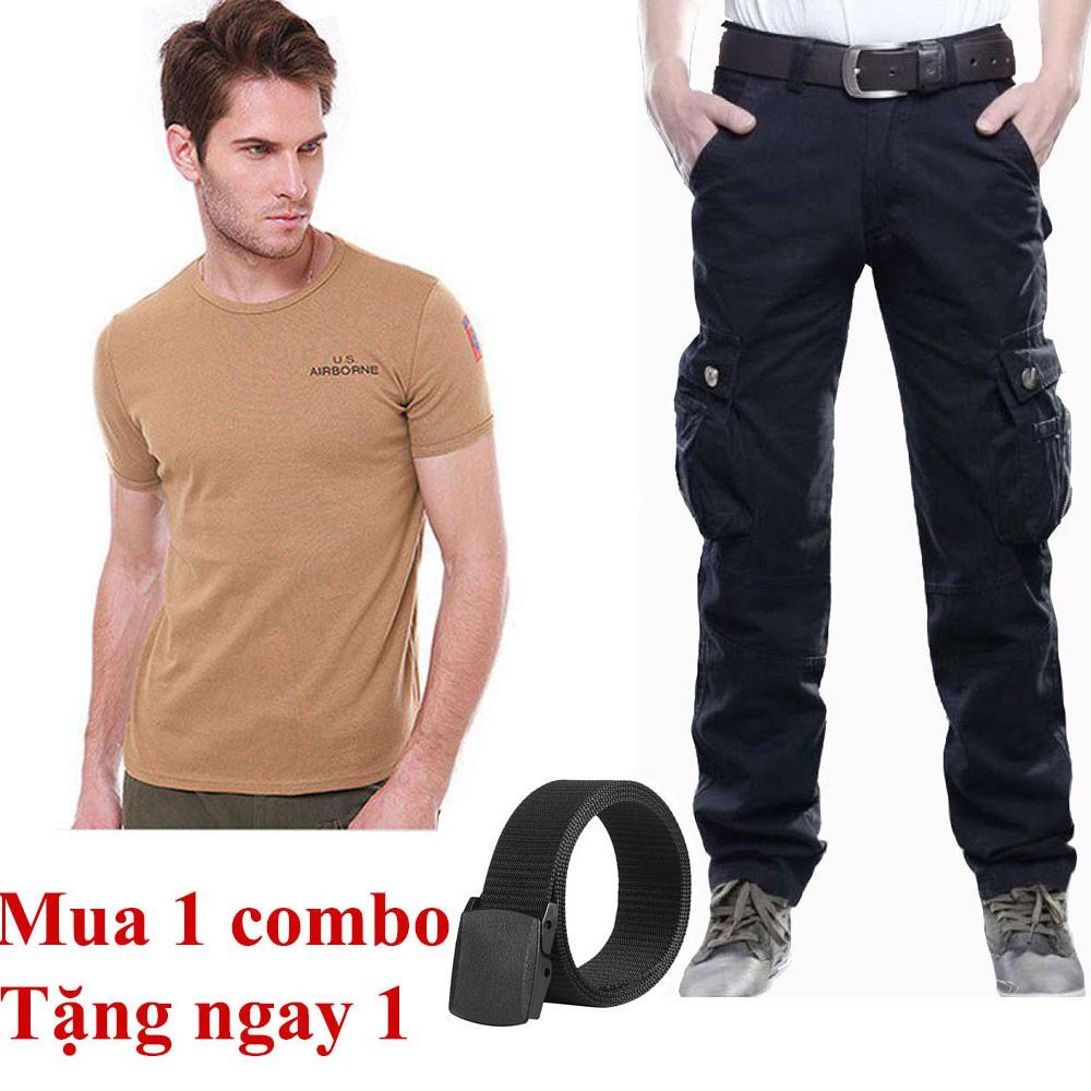 Bộ quần áo thun kaki lính thời trang + Tặng thắt lưng (màu thắt lưng ngẫu nhiên)