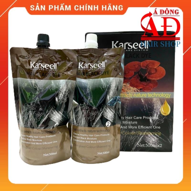 BỘ THUÔC NHUỘM PHỦ BẠC TÓC LINH CHI KARSEELL 500ML DẠNG TÚI - MÀU ĐEN