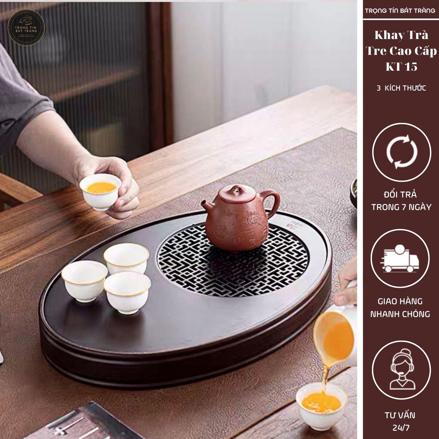 KT 15 Khay Trà Tre Cao Cấp Bầu Dục Nhỏ