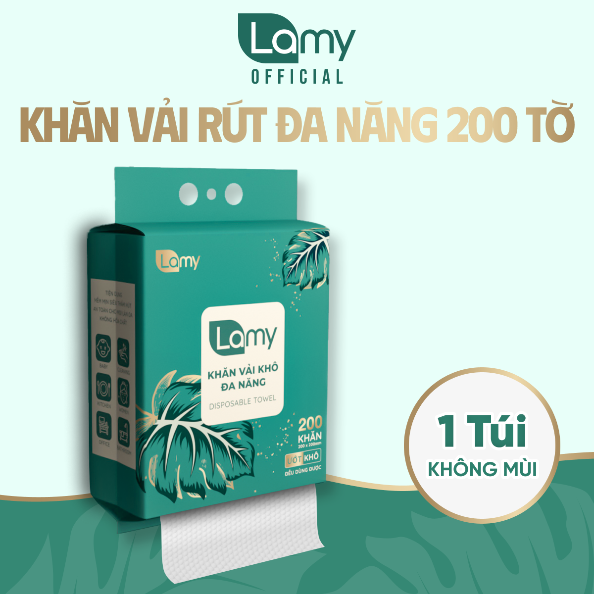 Khăn vải khô đa năng LAMY dạng túi rút 200 tờ không mùi không cồn không paraben