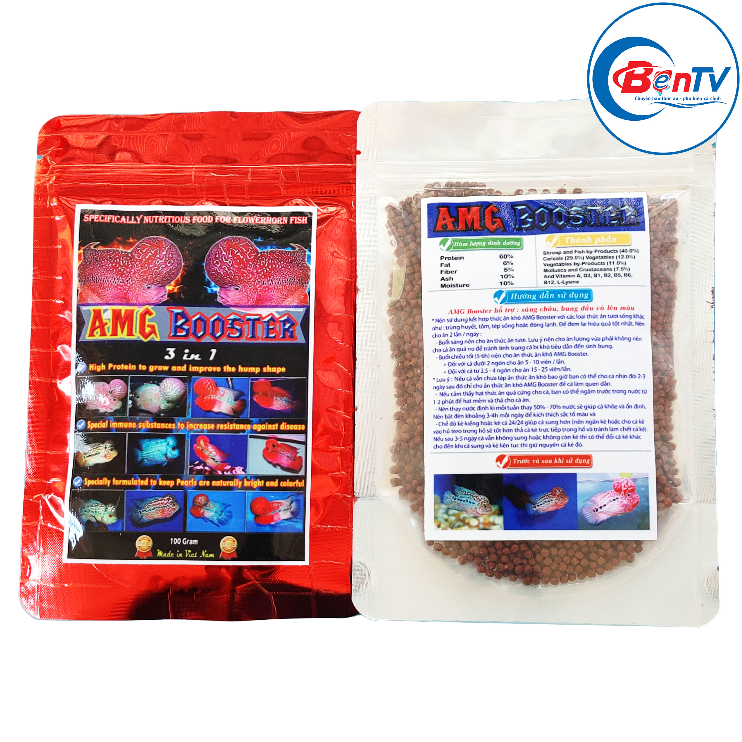 Thức ăn cho cá la hán AMG BOOSTER sáng châu bung đầu và lên màu