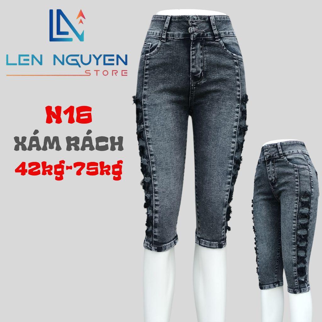 N16_Quần jean nữ, 7 tất, lưng cao, quần bò nữ dáng ôm, quần rin nữ có big size, cho 42kg đến 75kg,LEN NGUYEN STORE - Xám