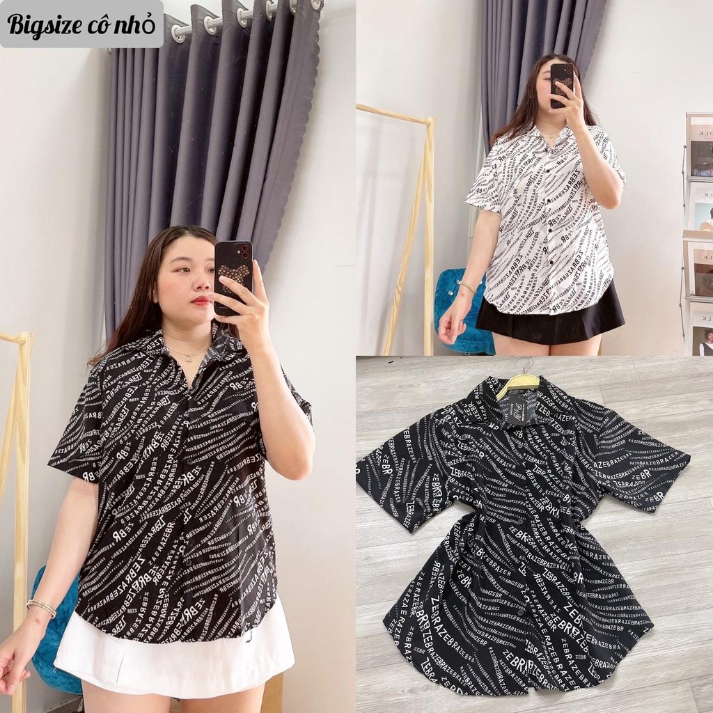 Áo sơ mi bigsize nữ tay ngắn có họa tiết chữ xéo chất lụa SMHT CHU - Màu đen