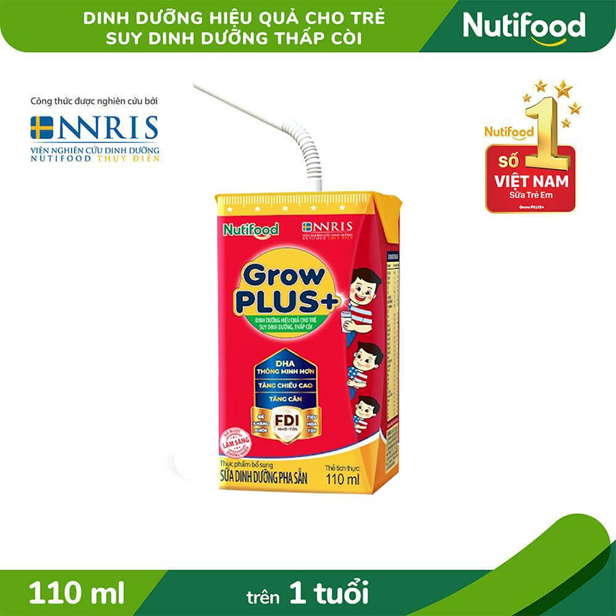 Thùng Sữa Bột Pha Sẵn Nutifood GrowPLUS+ Suy Dinh Dưỡng - Tăng Cân, Tăng Chiều Cao (48 Hộp x 110ml)