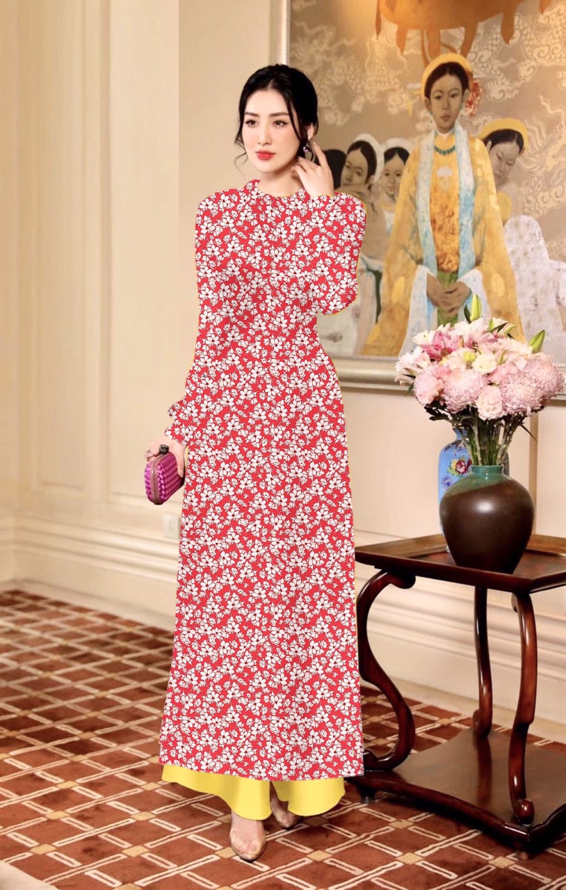 Áo dài lụa truyền thống may sẵn in họa tiết hoa 3D Lady Fashion dự tiệc lễ tết năm 2023 – AD01
