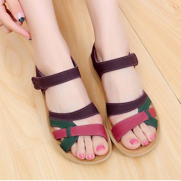 SANDAL HỌA TIẾT LÁ PHỐI MÀU HÀN QUỐC