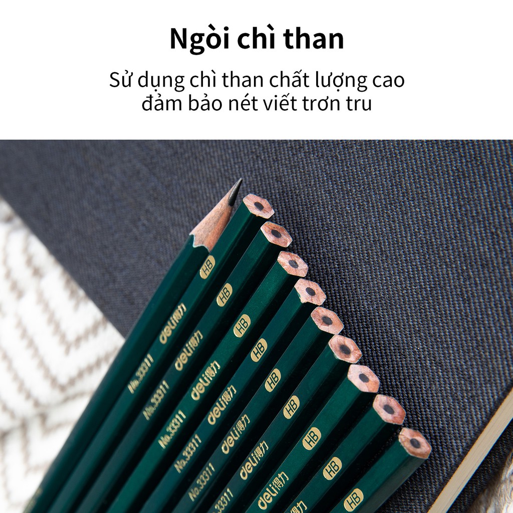 Bút chì 2B lục giác Deli 33312 - 1 cây I Bút chì gỗ vẽ kỹ thuật, kiểm tra và thi trắc nghiệm