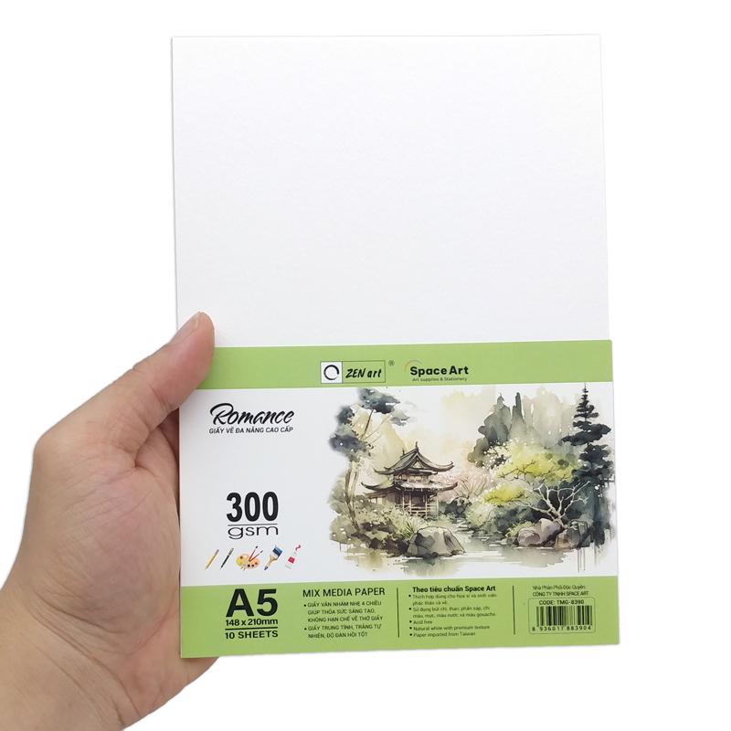 Giấy Vẽ Đa Năng Romance - A5 300gsm - Mix Media Paper - Zen Art TMG 8389 (10 Tờ)