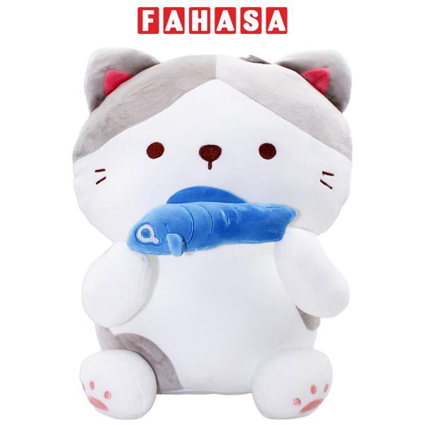 Thú Bông Mèo Trắng Xám Ôm Cá 45 cm - ZooZoo 45340