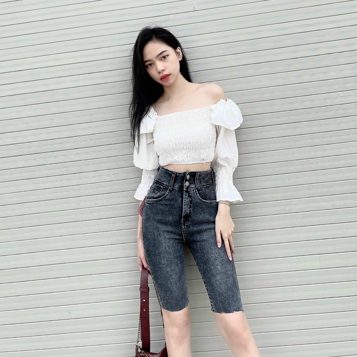 Quần bò nữ ngố / lửng BIGSIZE lưng cao 2 nút, co dãn mạnh rách bụi đẹp dành cho người béo 60-90kg 3583