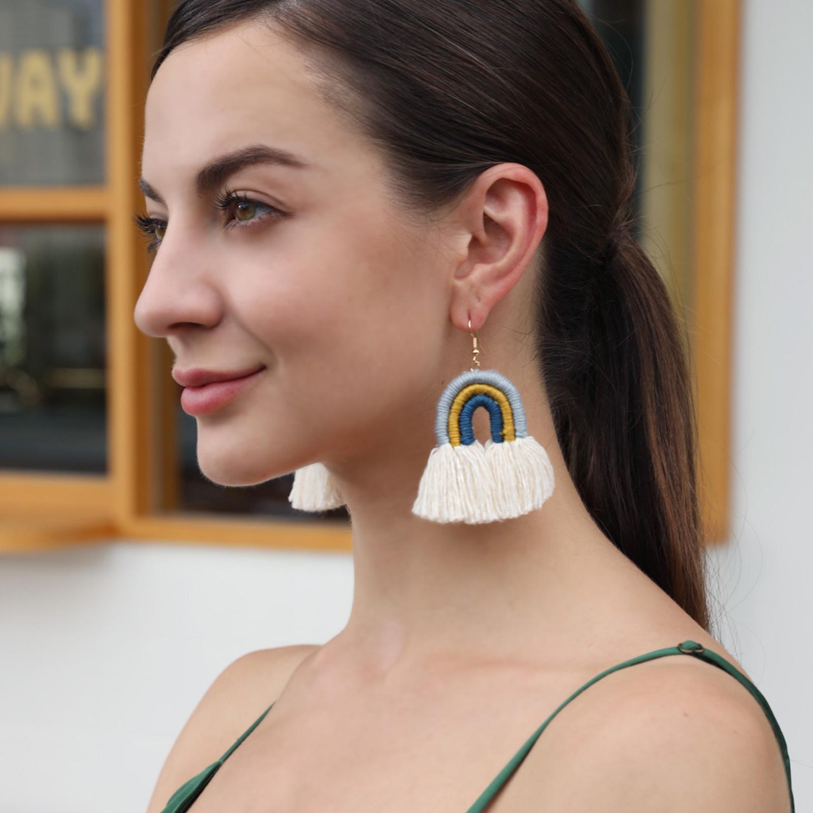 Bohemian Tassel Earrings Earrings Rainbow Shape Tassel Earrings Long Fringe Earrings for Women Girls Statement Earrings