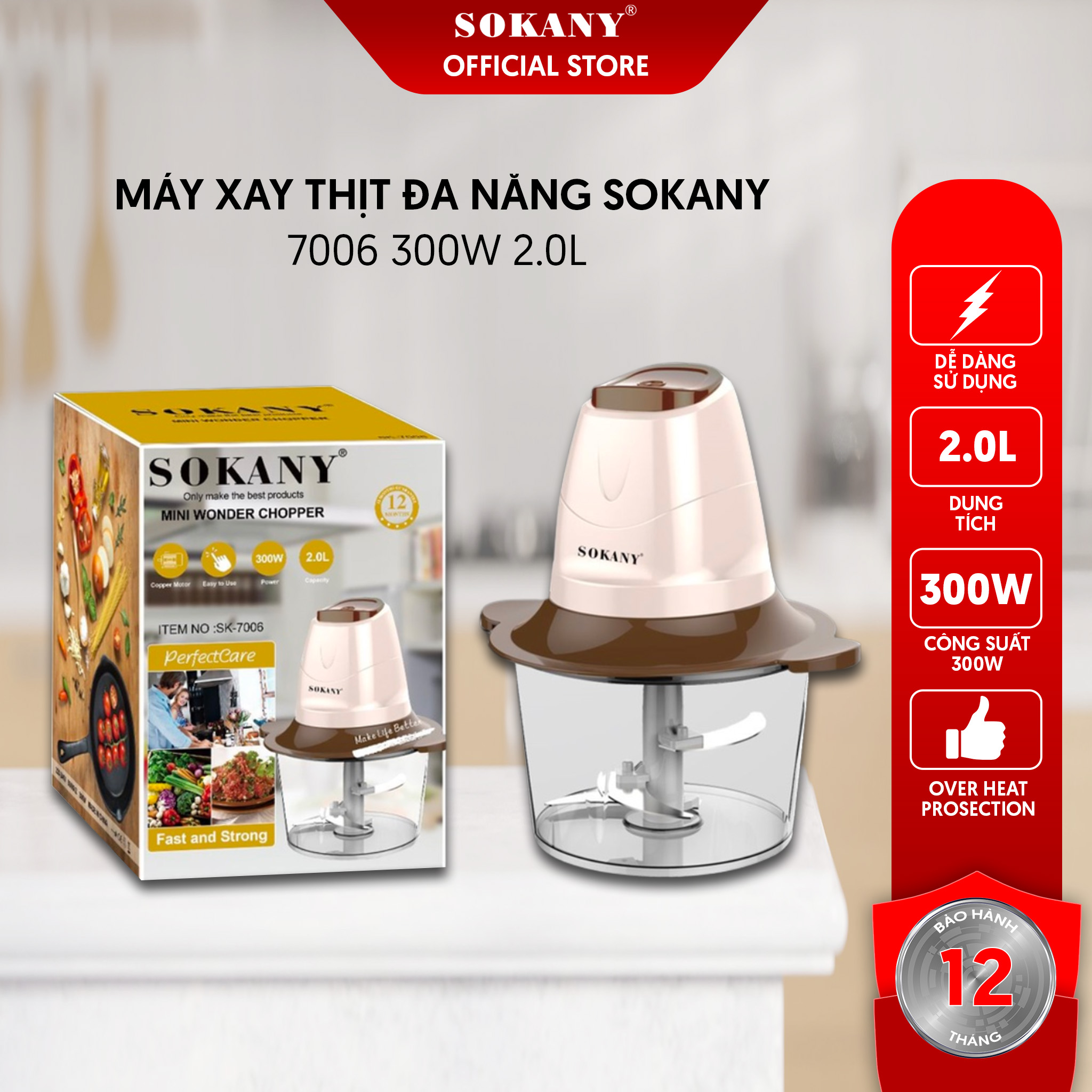 Máy Xay Thịt Đa Năng SOKANY 7006 300W 2.0L Bảo Hành 12 Tháng - Hàng chính hãng