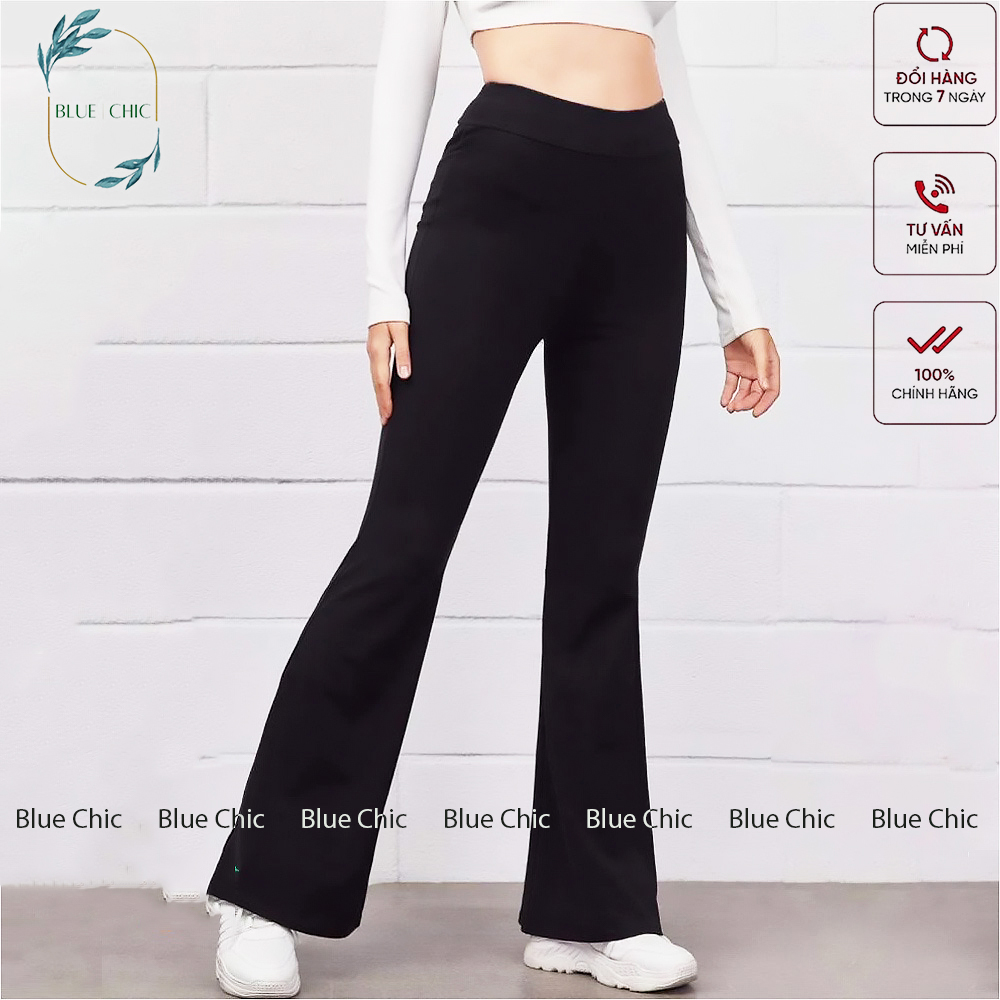 Quần ống loe Blue Chic nữ lưng cạp cao co giãn form đẹp legging bigsize vải Umi Hàn dày dặn dáng dài màu đen