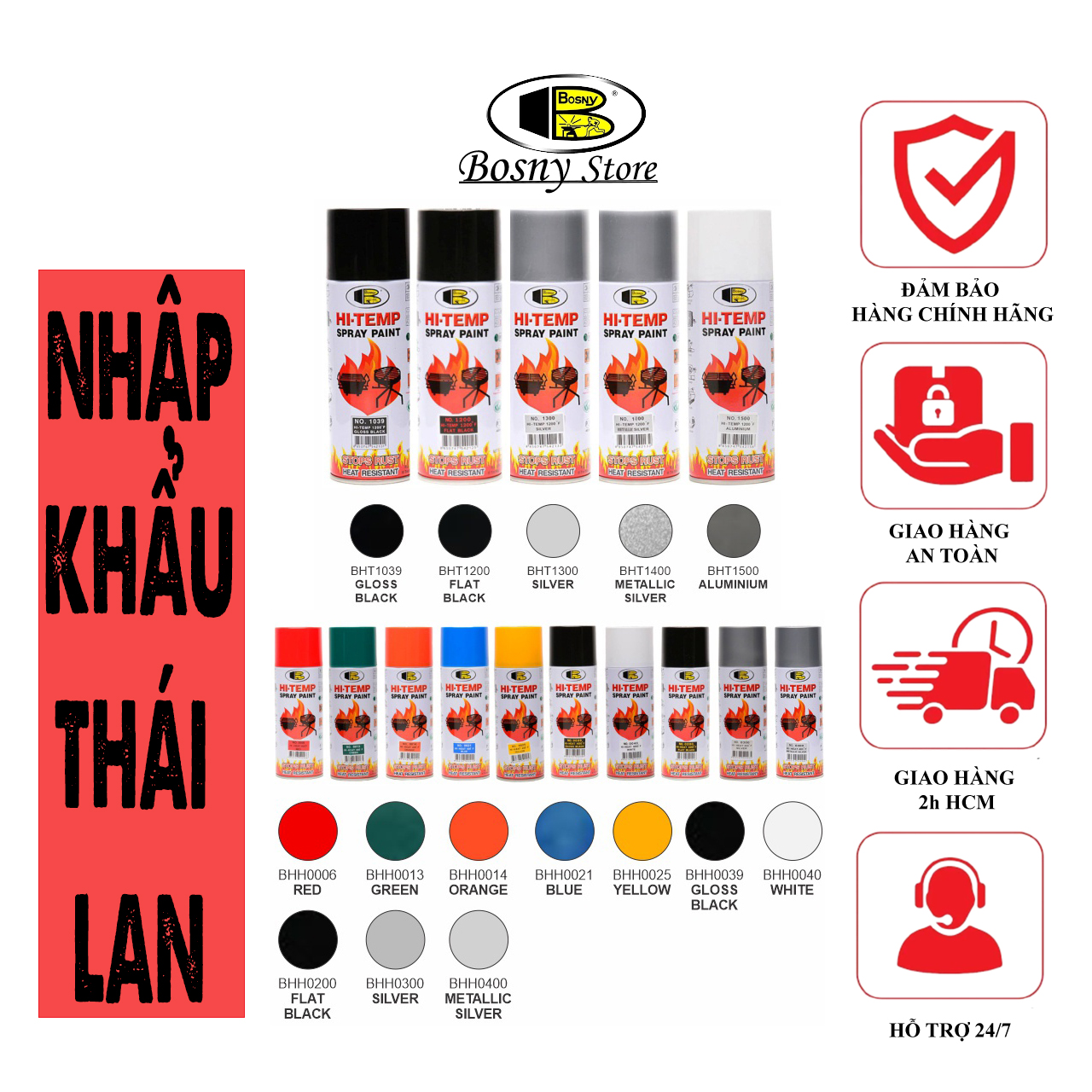 Sơn chịu nhiệt (HI-TEMP) Bosny - Sản phẩm chất lượng cao để sơn các vật dụng chịu nhiệt độ cao