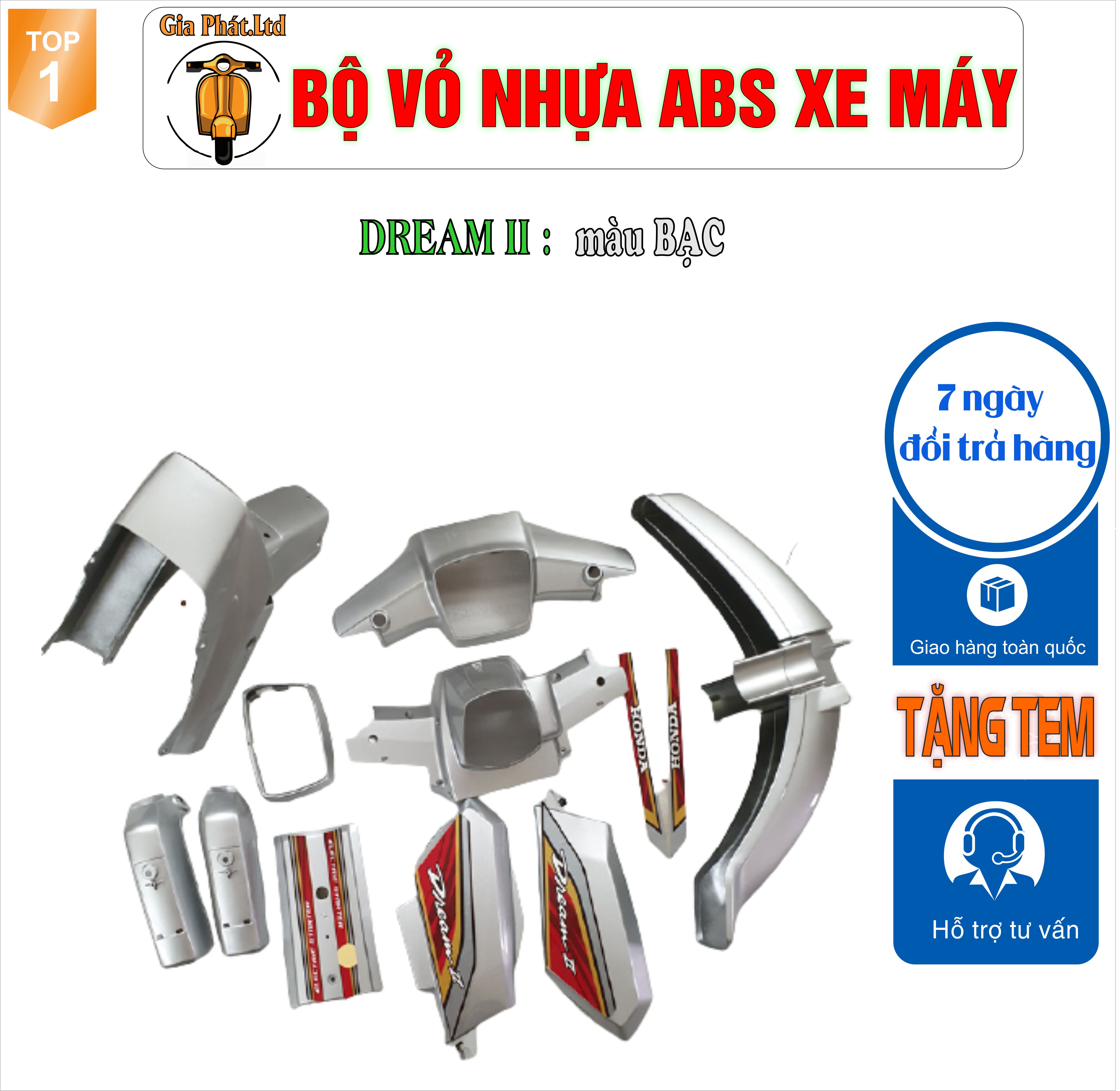 [TẶNG TEM] Bộ nhựa dàn áo xe Dream II - Dream Việt - Thái - Tàu - màu BẠC-TKB_685_8287