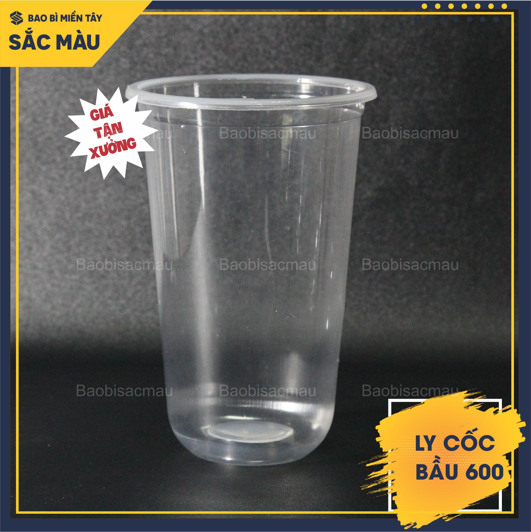 Sỉ 50 cốc nhựa/ ly nhựa đáy bầu 600ml kèm nắp