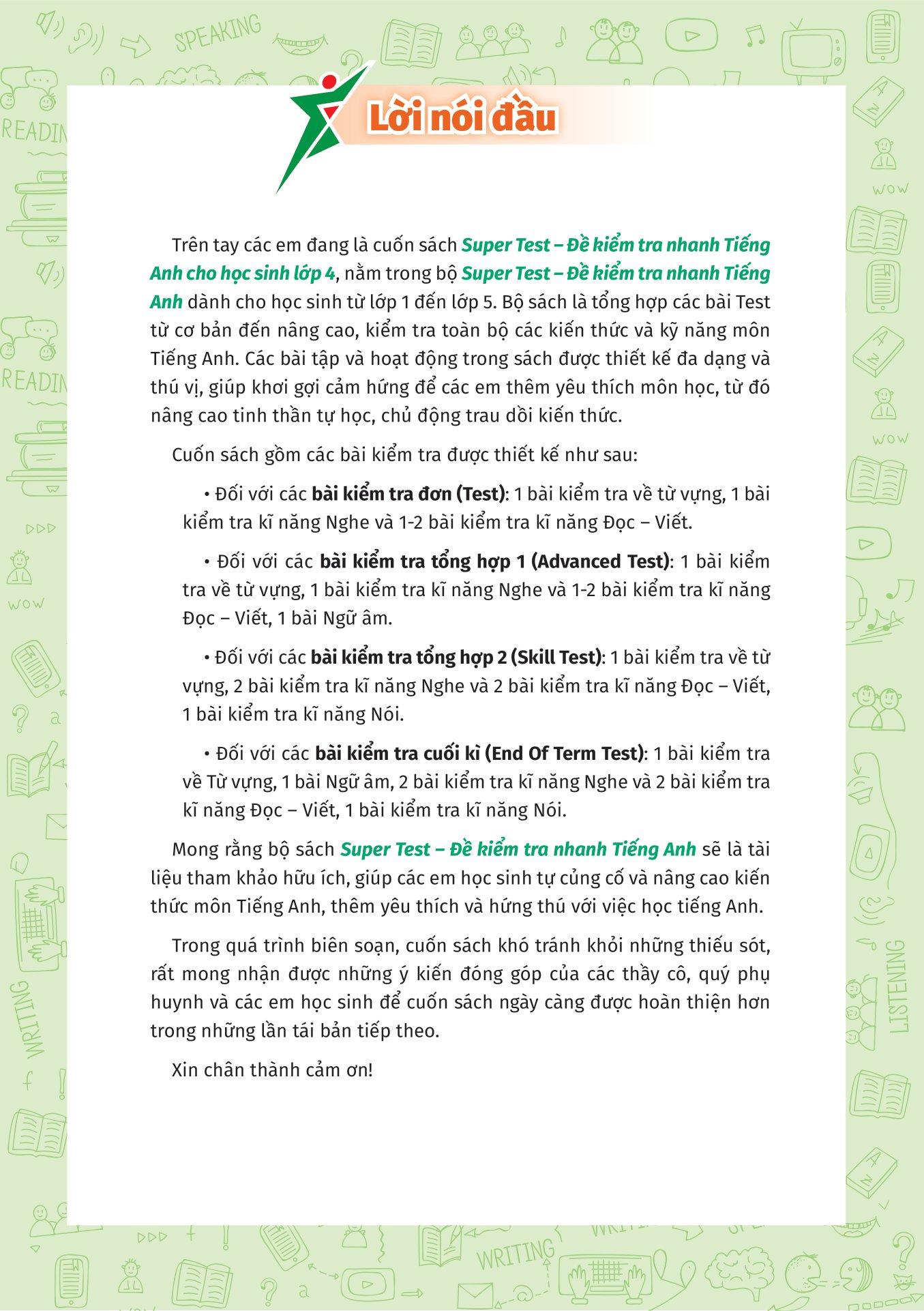 Super Test - Đề Kiểm Tra Nhanh Tiếng Anh Cho Học Sinh Lớp 4