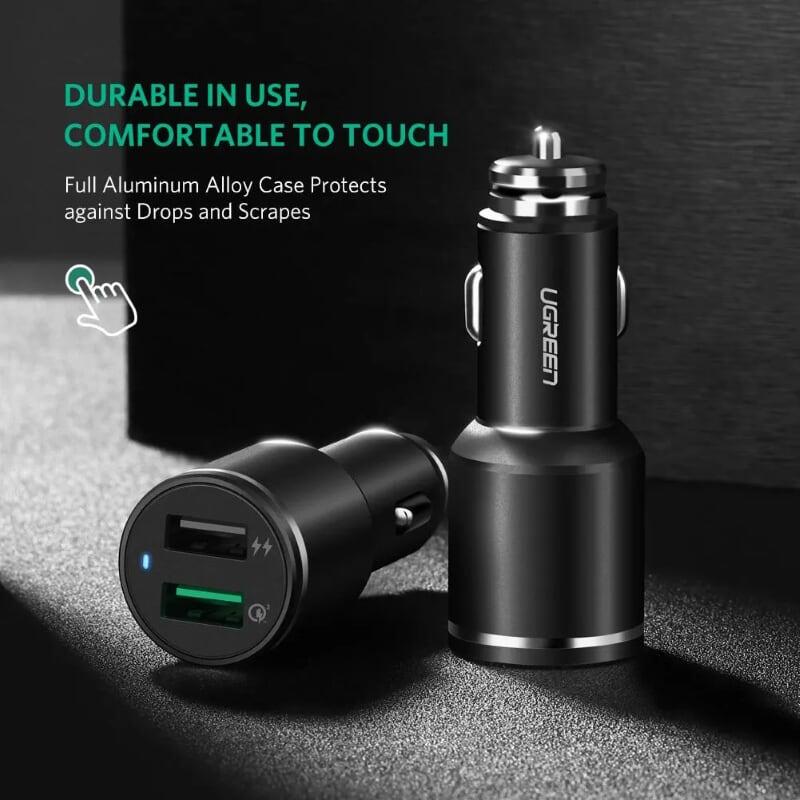 Ugreen UG50421CD130TK QC3 30W 5.4A màu đen sạc xe hơi hỗ trợ usb quick charge 3.0 3A và iSmart 2.4A - HÀNG CHÍNH HÃNG