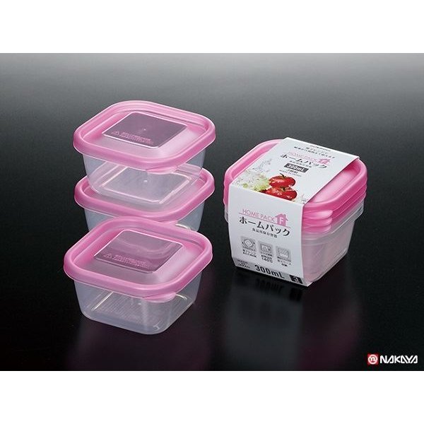 Set 3 hộp thực phẩm nakaya 300ml nắp hồng nội địa nhật bản