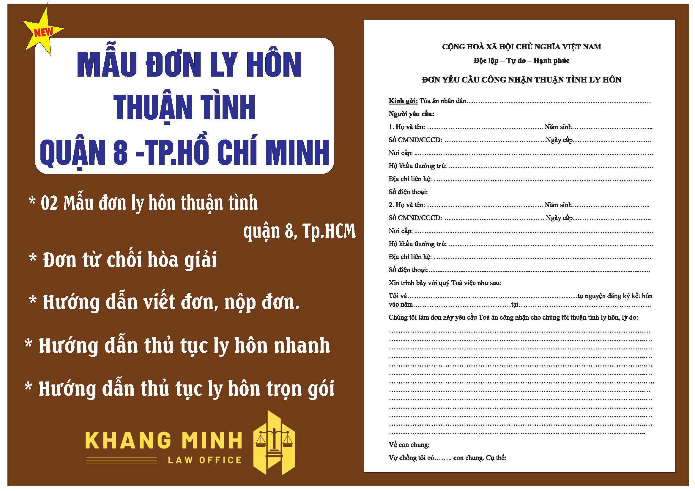 Thủ tục ly hôn thuận tình Quận 8 +02 đơn ly hôn thuận tình + 01 hướng dẫn chi tiết