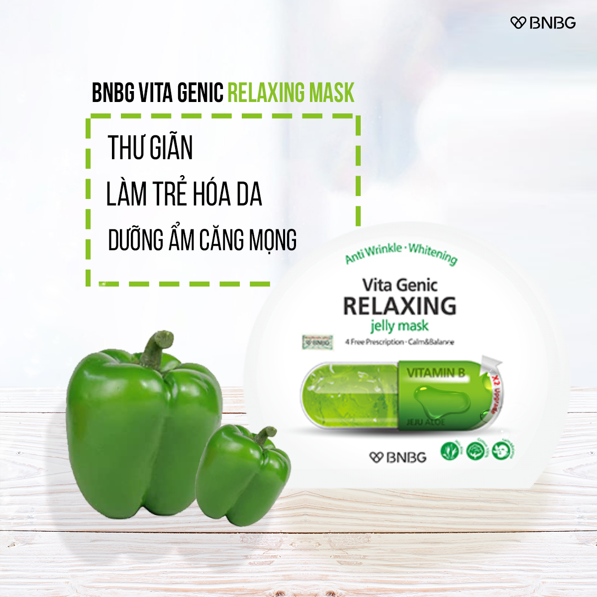 Mặt Nạ BNBG Xanh Lá Vita Genic Relaxing Jelly Mask Vitamin B Cấp Ẩm Hỗ Trợ Phục Hồi Da Hư Tổn 30ml