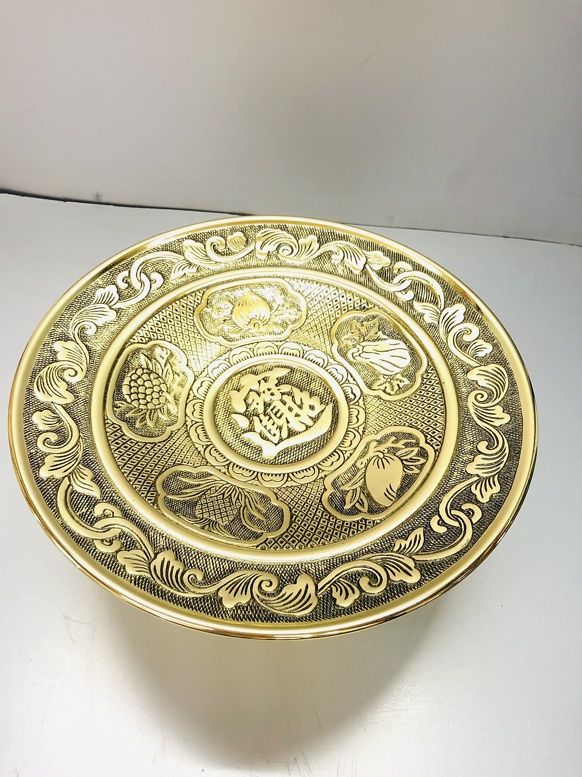 MĂM BỒNG THỜ BẰNG ĐỒNG VÀNG BÓNG NGUYÊN CHẤT,ĐƯỜNG NÉT TINH XẢO ,MẪU NGŨ QUẢ KH12998