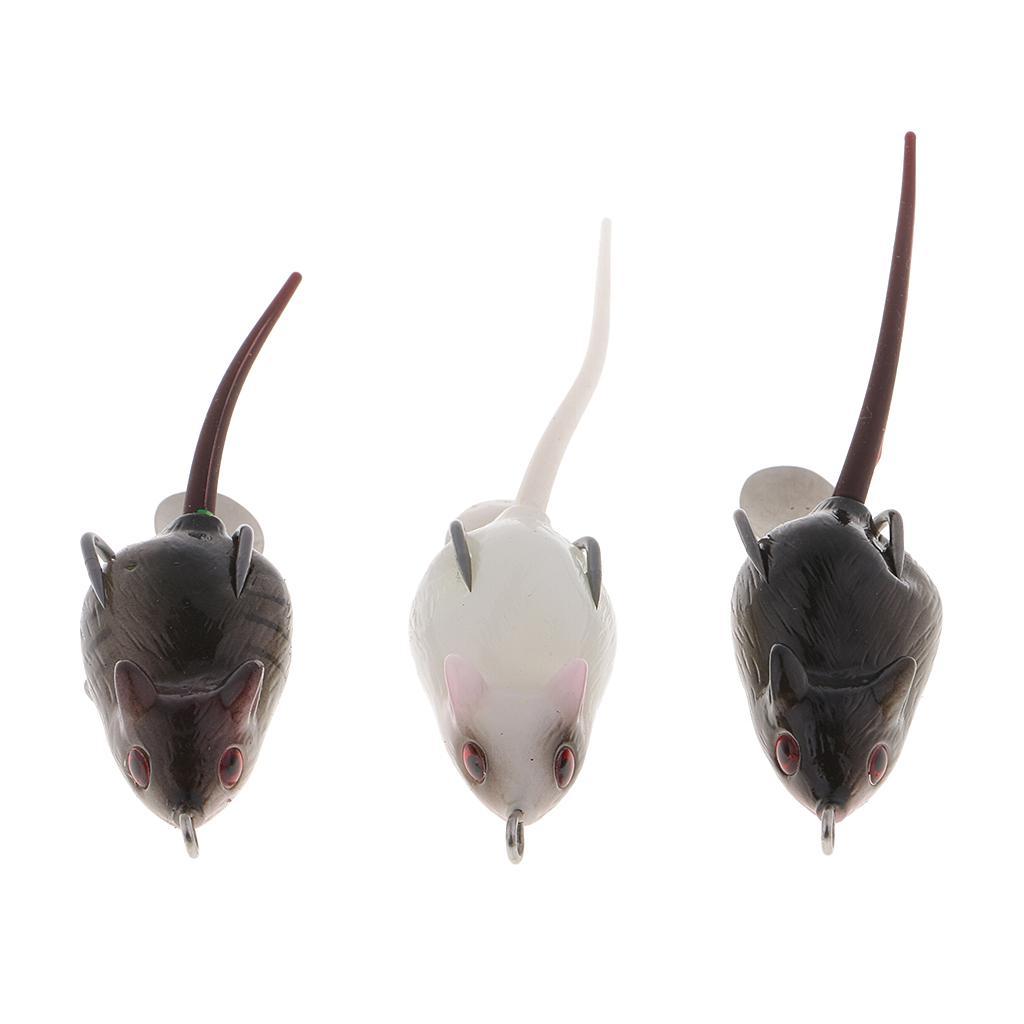 3pcs Long Tail Mouse Fishing Lures 3D Artificial Rat Lures Weedless Lures Mice Baits for Bass, Perch, Snakehead