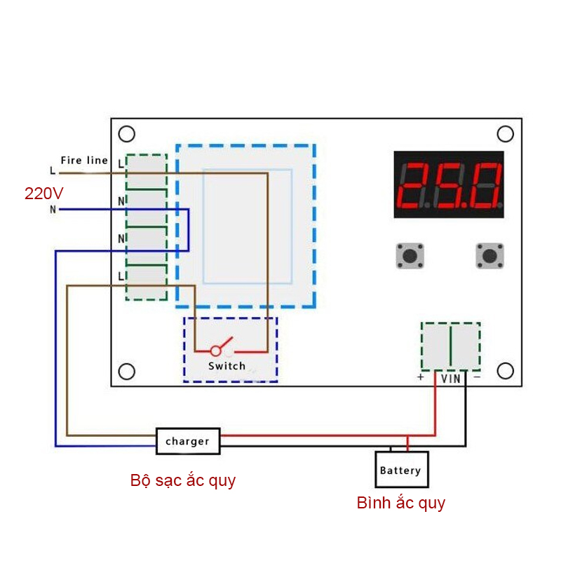 Module mạch kiểm soát và điều khiển tự động sạc bình ắc quy M602-6-96V có màn hình kỹ thuật số