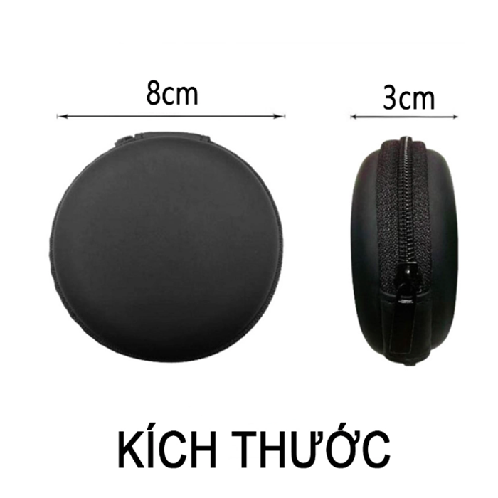 Hộp đựng tai nghe cáp sạc tròn - Đen - Hàng chính hãng