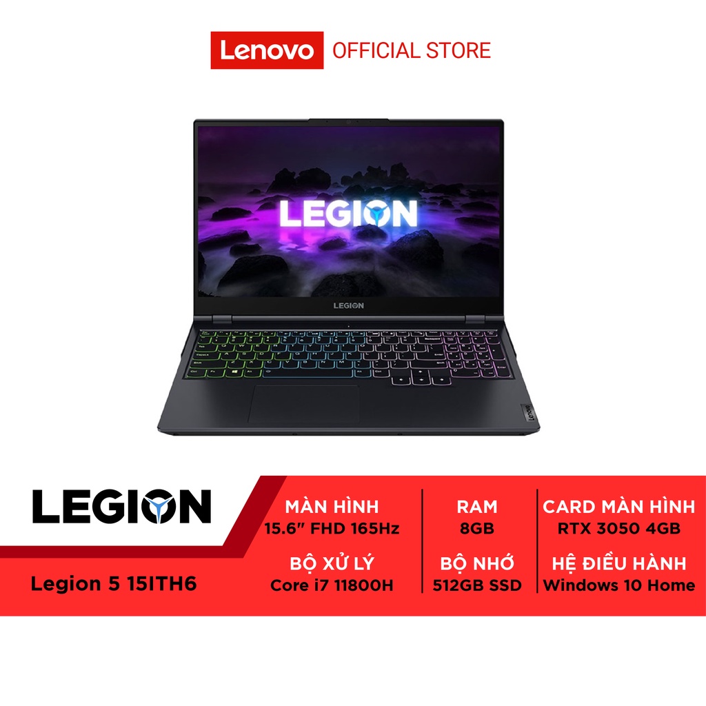 Laptop Lenovo Legion 5 15ITH6 82JK0037VN i7-11800H|8GB|512GB|RTX 3050 4GB|15.6 FHD - Hàng chính hãng