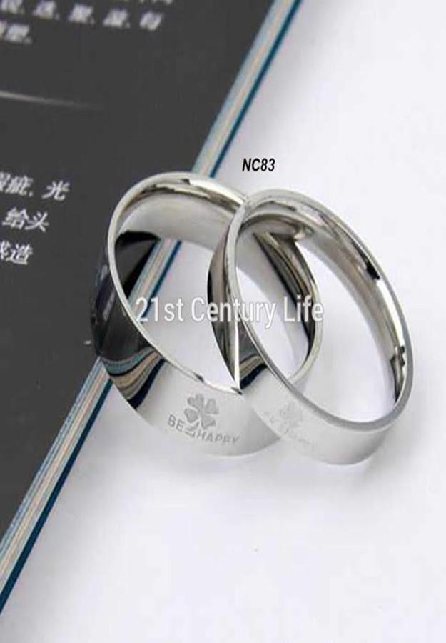 Nhẫn cặp inox cỏ 4 lá may mắn happy NC83
