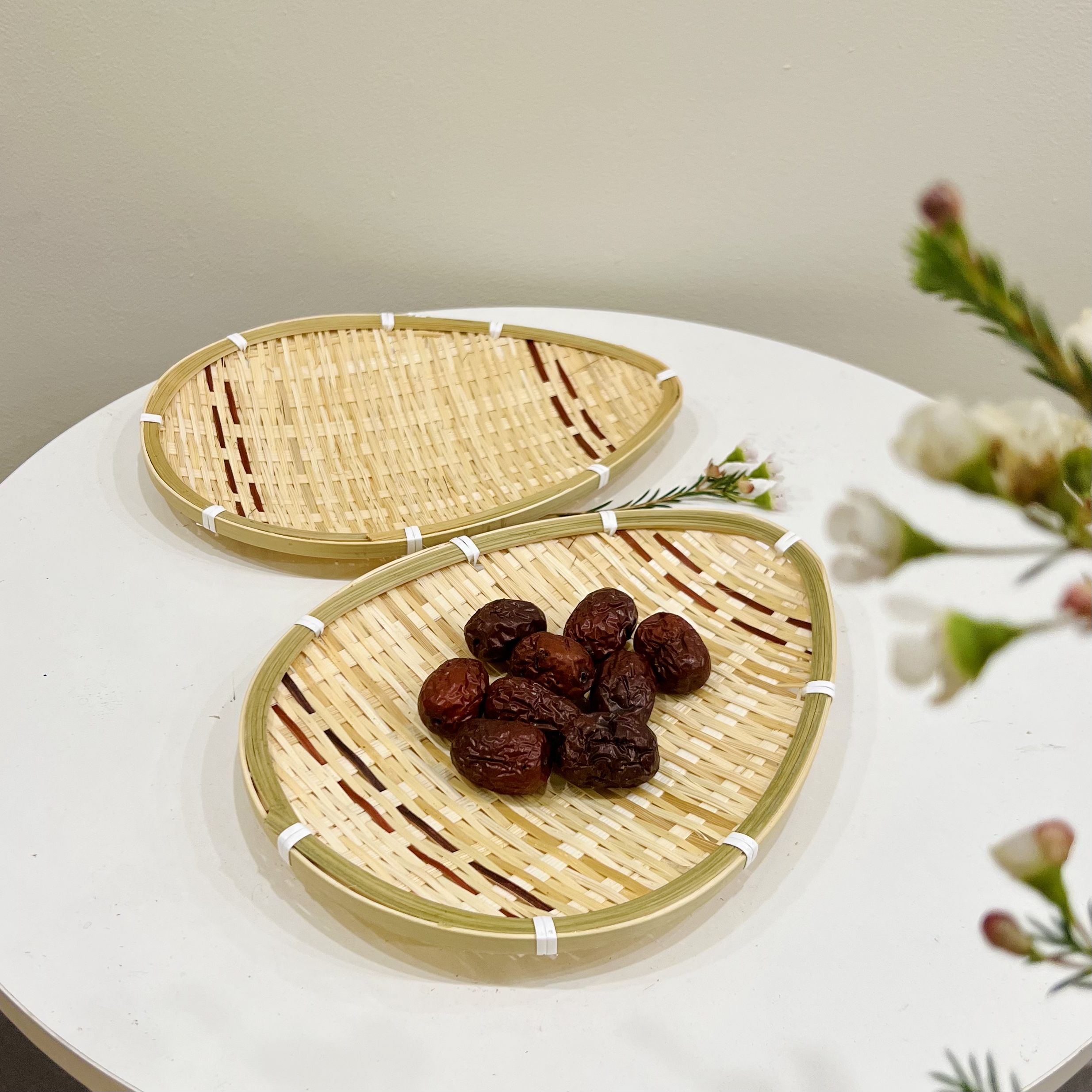 Khay Tre Trang Trí Decor Bánh Kẹo, Trái Cây Ur Space/ Bamboo Woven Basket Tray For Breakfast, Drinks, Snacks