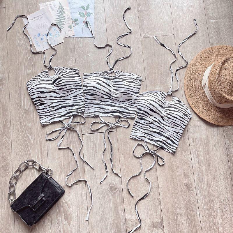 Áo croptop yếm đan dây chéo ngựa vằn