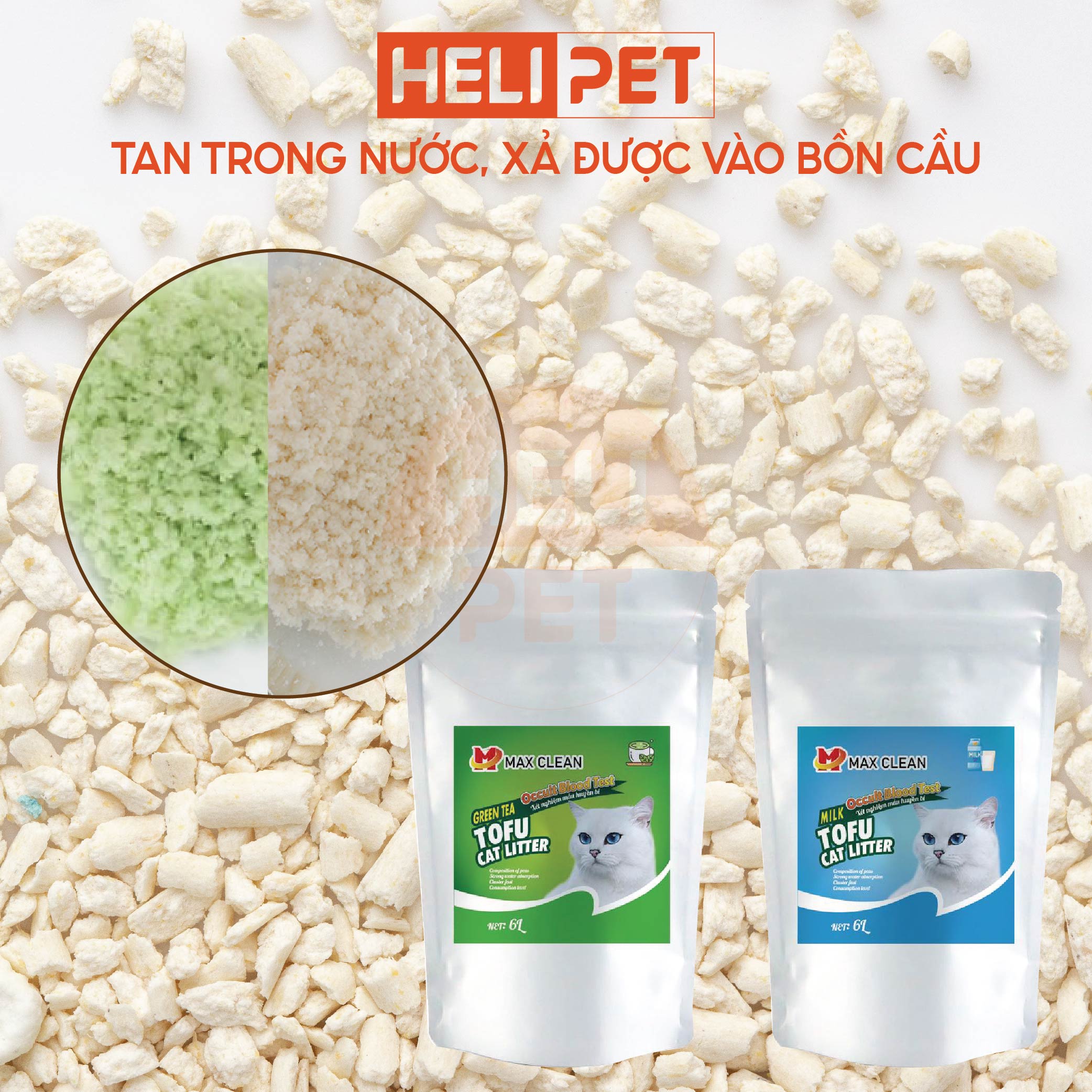 [Thử Máu] Cát mèo cát đậu nành Max Clean có chứa hạt xét nghiệm nhanh trong nước tiểu có chứa máu tạp - HELIPET