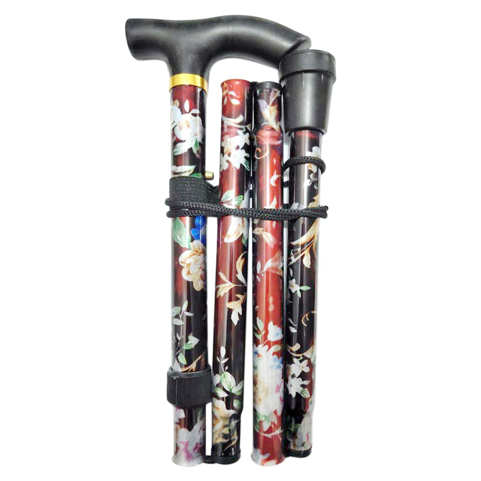 Foldable Cane Adjustable 5-Section Hand Camping Pole Black
