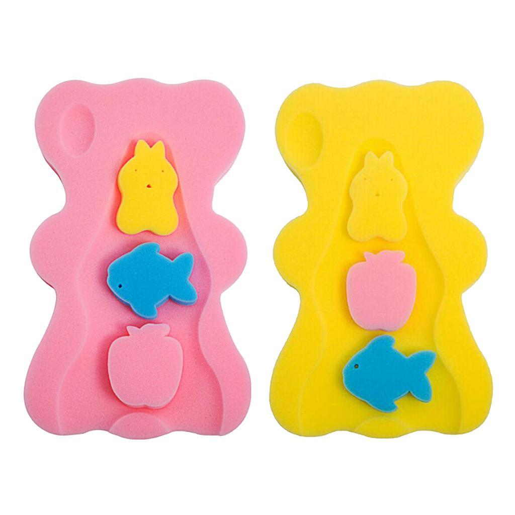 2pcs Cute Bath Sponge Infant Bath Cushion Comfy And Skid Proof Bathing Mat