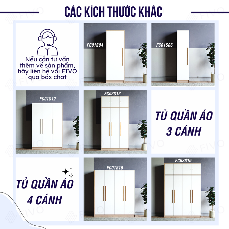 Tủ Đựng Quần Áo Cửa Lùa Gỗ MDF Lõi Xanh Chống Ẩm Cao Cấp FIVO FC31 Thẩm Mĩ Tiện Dụng, Dễ Dàng Lắp Ráp Phù hợp Với Mọi Không Gian - Màu Trắng