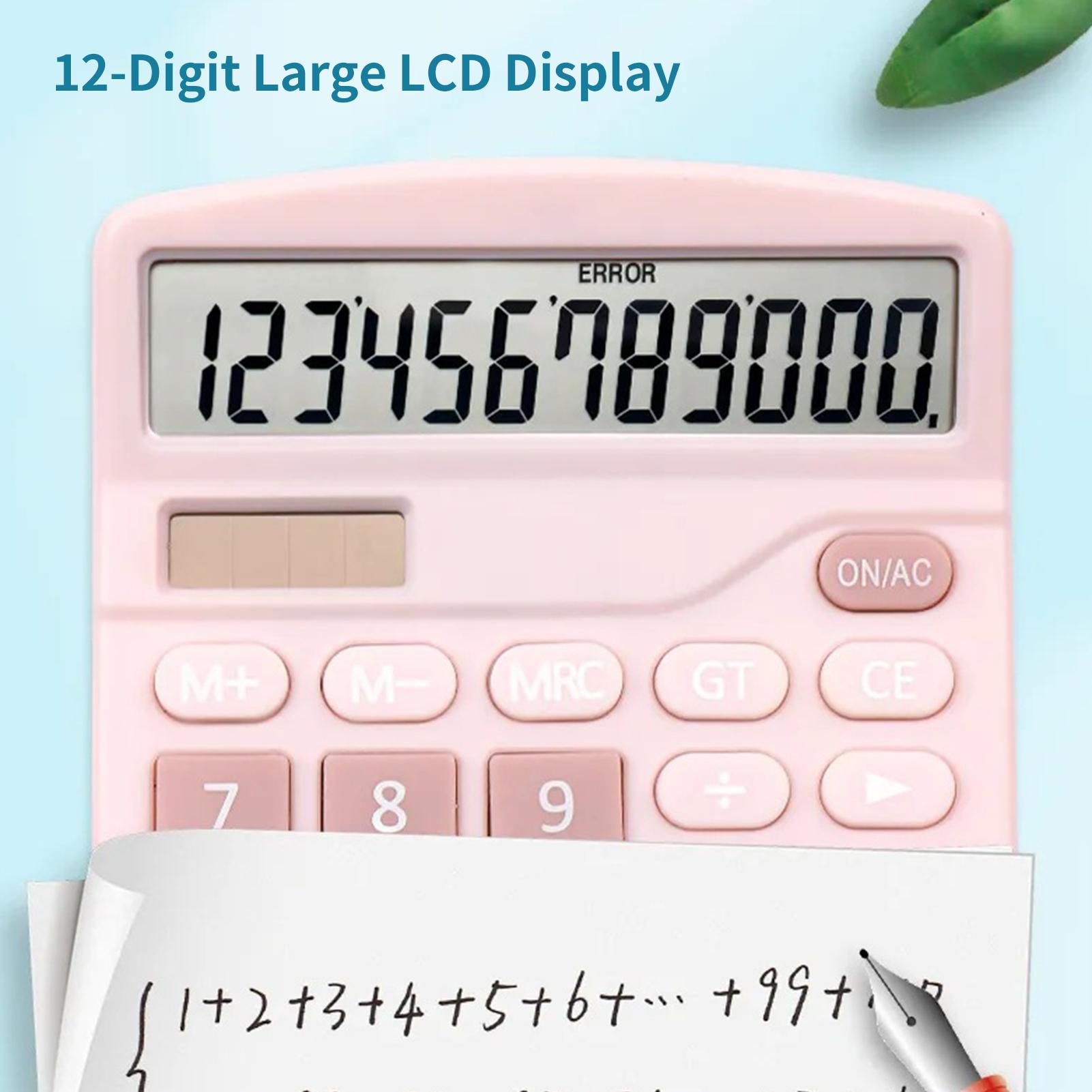 Desktop Calculator Standard Function Calculator with 12-Digit Large LCD Display Solar & Battery Dual Power for Home