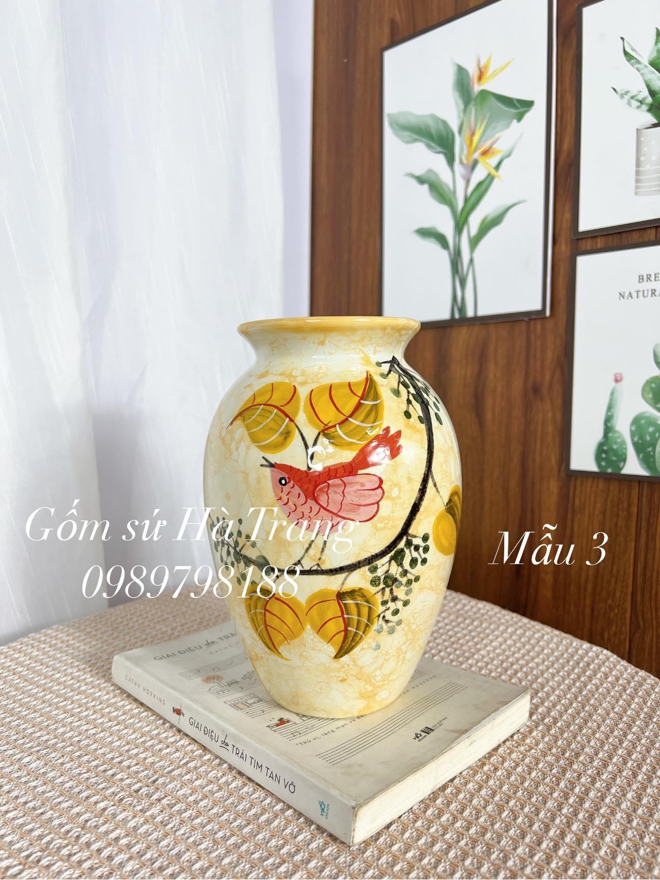 Lọ hoa gốm sứ Bát Tràng cao cấp vẽ tay cao 20cm