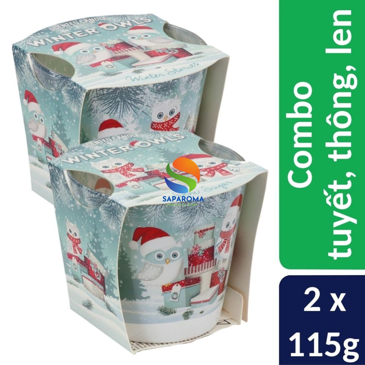 Combo 2 ly nến thơm tinh dầu Bartek Winter Owls 115g - tuyết, thông, len, nến trang trí, thơm phòng, thư giãn, hỗ trợ khử mùi