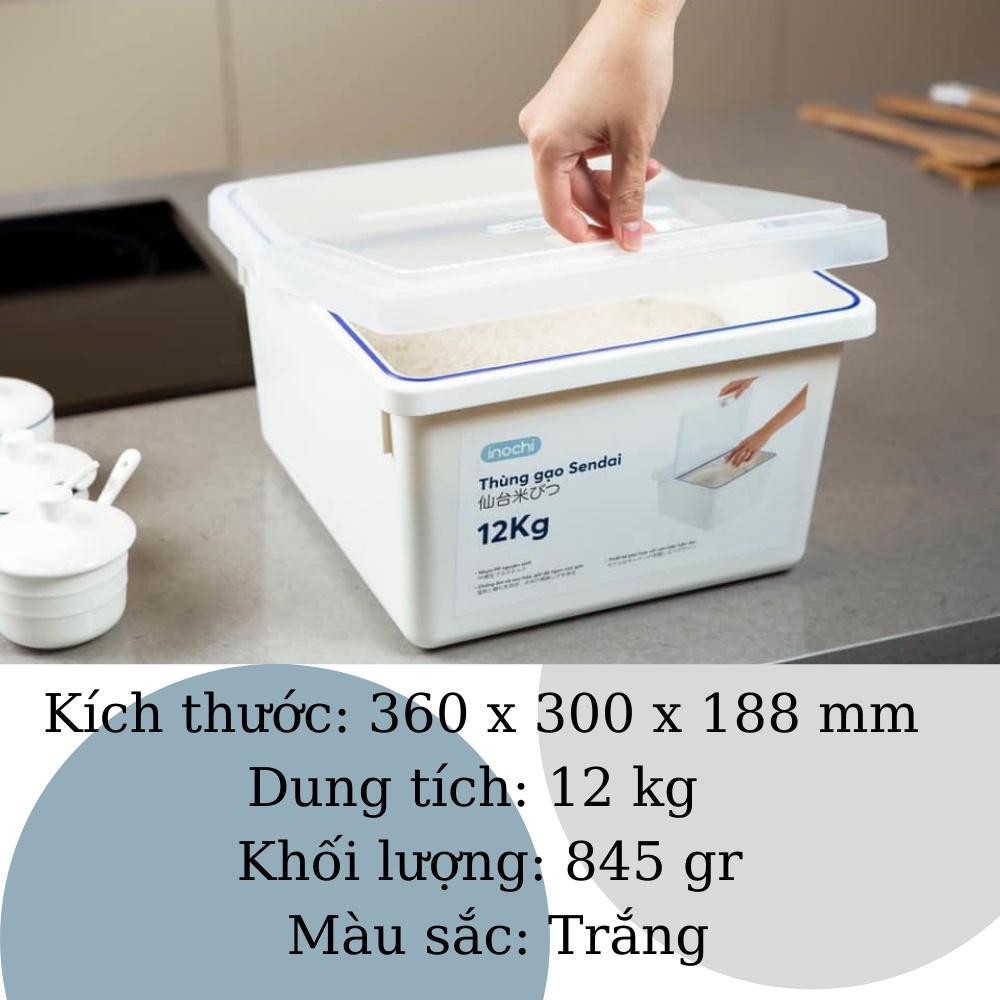 Thùng đựng gạo inochi Sendai 12 KG CAO CẤP Nắp Nhựa Kháng Khuẩn Chống Ẩm cao cấp tiêu chuẩn nhật